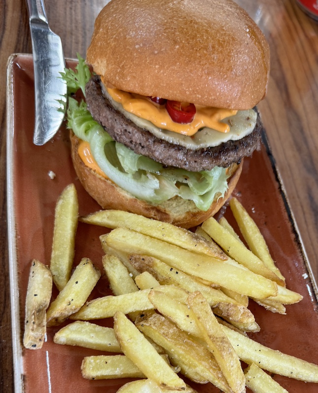 Saluuna hampurilainen ranskalaiset ateria