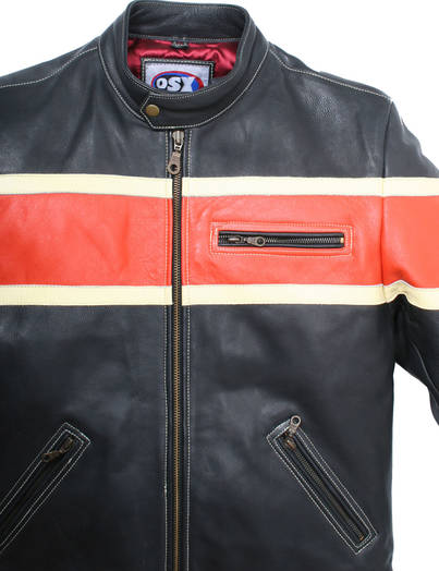 Nahkatakki Racing, Oranssi Raita - Leatherheaven.com Verkkokauppa