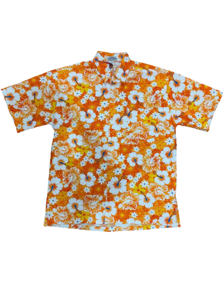 Havaijipaita, Oranssi, valkoiset kukat - Kauluspaidat - KP190 - 1