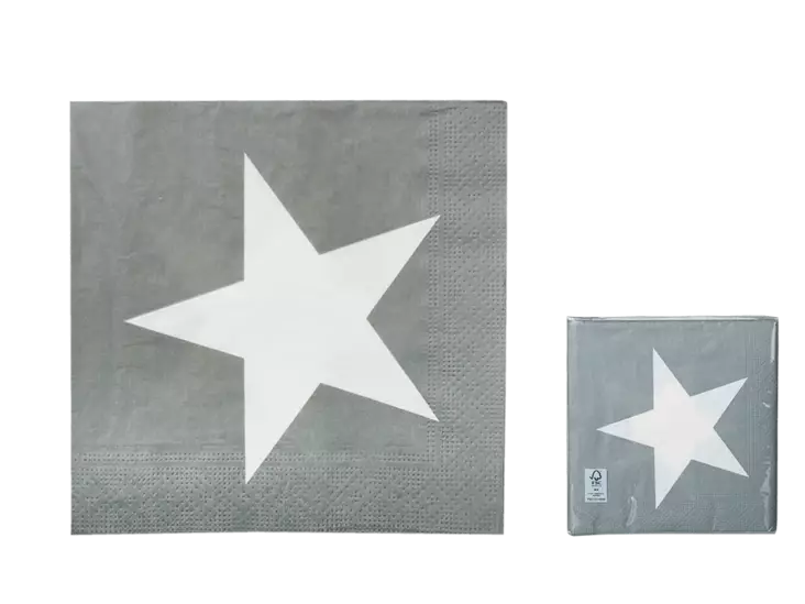 Lautasliina, Grey with white star 20kpl - Servetit - SER20 - 1