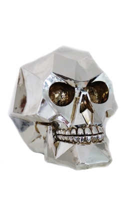 Pääkallo kulmikas cromi 16x13cm - Kallot, Halloweenrekvisiitta - HOR140 - 1