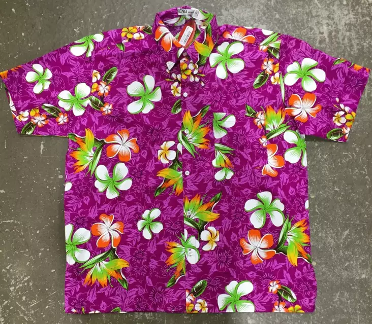 Havaijipaita, Lila,oranssi-vihreät kukat - Kauluspaidat - KP181 - 1