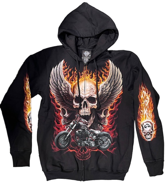 Huppari Flaming Motorskull, musta - Hupparit - CU611 - 1