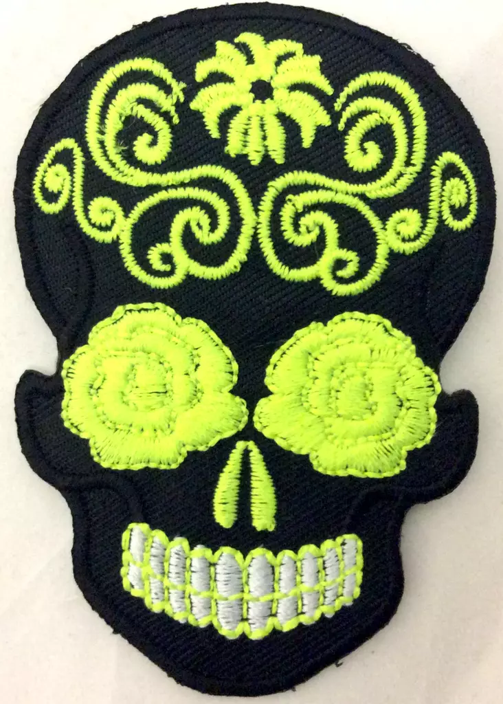 Kangasmerkki, Sugar Skull neonkeltainen - Kangasmerkit - K1401 - 1