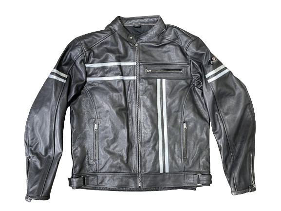 Nahka ajotakki musta tracker hopearaita - Ajotakit - T501 - 1