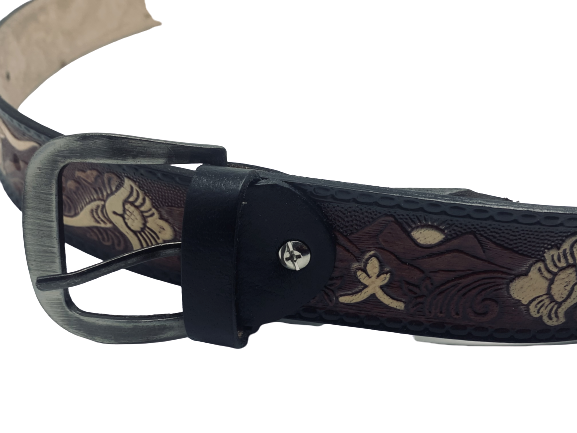 Nahkavyö ruskea/naturel härkä kukkula - Nahkavyöt - KV201 - 1