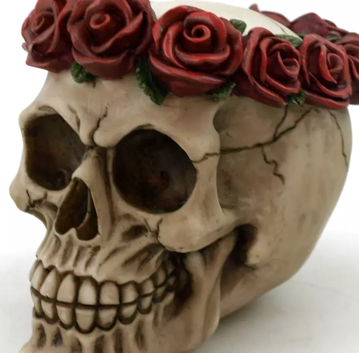 Pääkallo ruusu seppele 13,5x13cm - Kallot, Halloweenrekvisiitta - HOR251 - 1