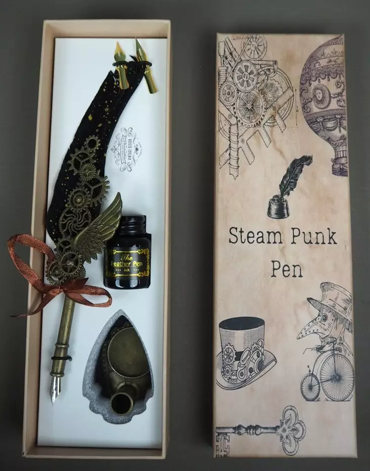 Steampunk kynäsetti sulkakynä, muste - Koriste-esineet - STEAM1 - 1