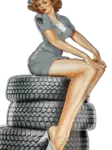 Peltikyltti Pin-Up lady + tyres 19x40cm - Taulut, kehykset - PELT222 - 2