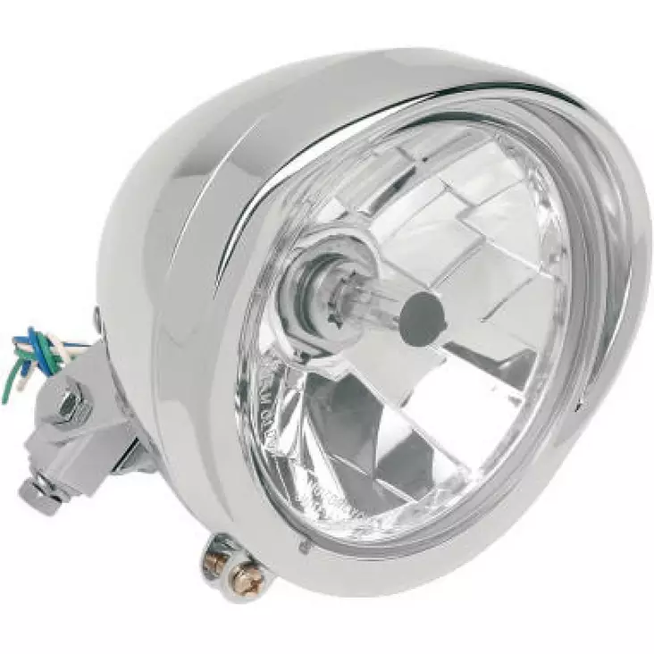 CHROME 5-3/4" DIAMOND-STYLE BOTTOM-MOUNT HEADLIGHT WITH VISOR BEZEL - Tuulilasit ja etumaskit - 20011112 - 1