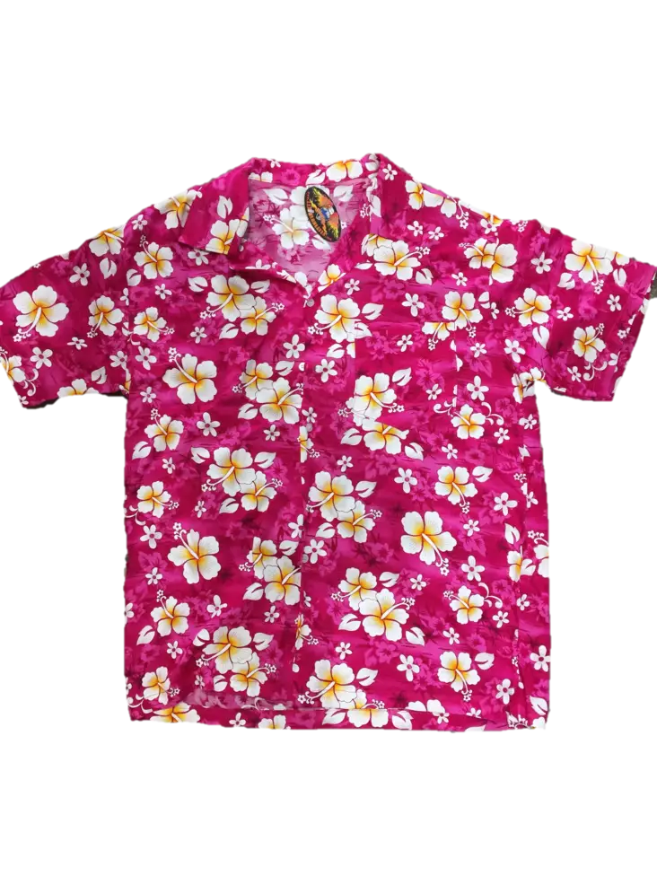 Havaijipaita, Pinkki, valkoiset kukat - Kauluspaidat - KP192 - 1