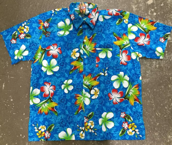 Havaijipaita, sininen, puna-vihreät kuka - Kauluspaidat - KP182 - 1