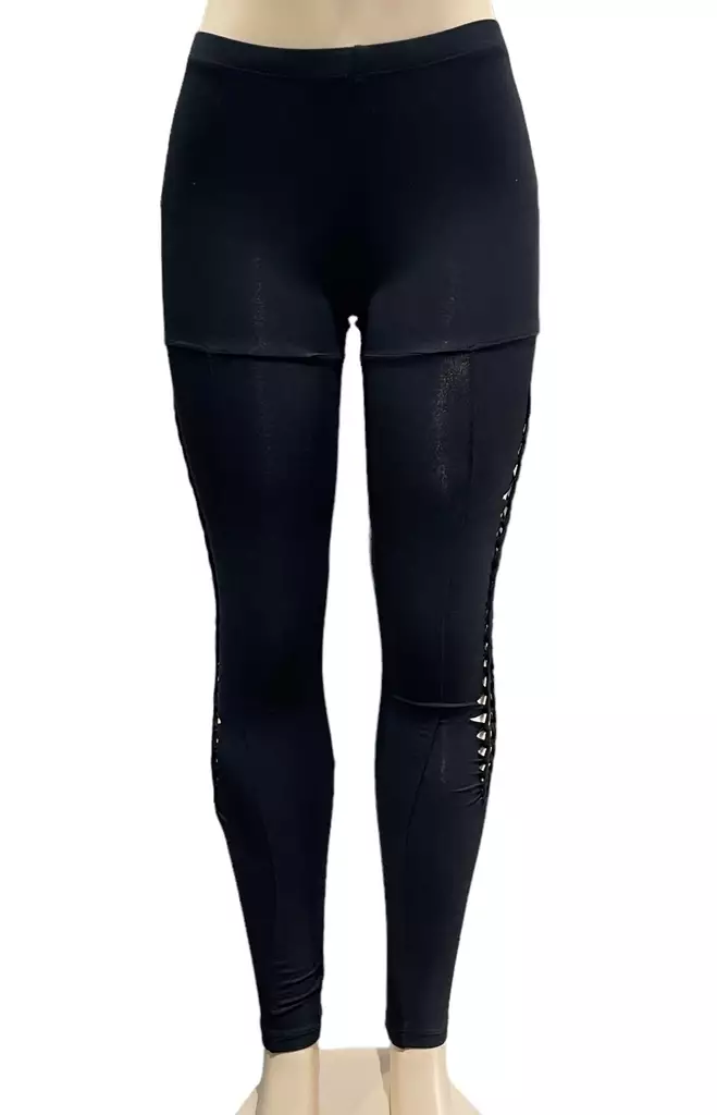 Leggingsit sivuissa reikäkuvio, musta - Leggingsit - LEG592 - 1