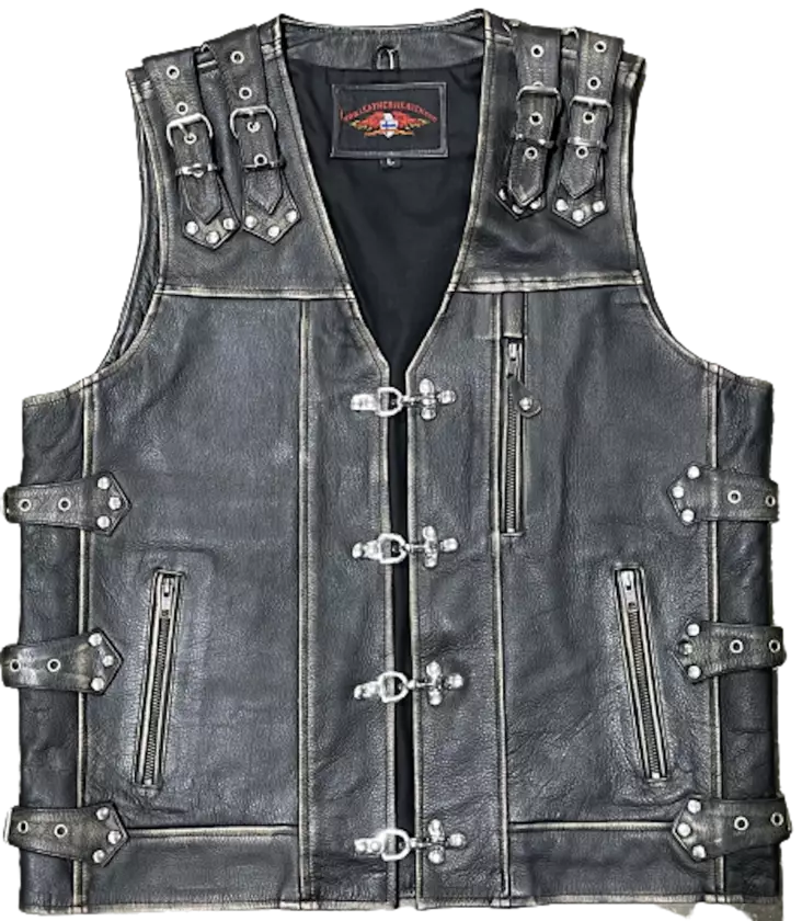 Nahkaliivi kulutettu 4-hakaa 10-solkea - Nahkaliivit - LI62 - 1