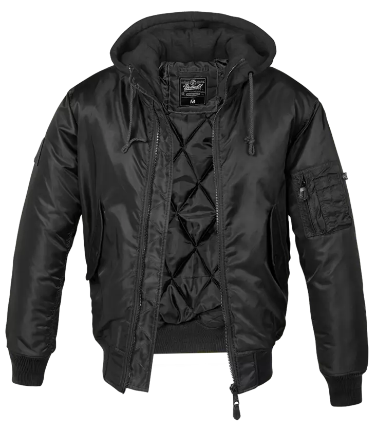 Pilottitakki musta, mustalla hupulla - Pilottitakit - T422 - 1