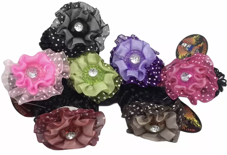 Pörröinen hiuslenkki ruusukkeella - Hiuskoristeet - PIN282 - 1