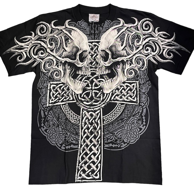 T-paita Two Skulls, mustabeige - T-paidat - TP1342 - 1