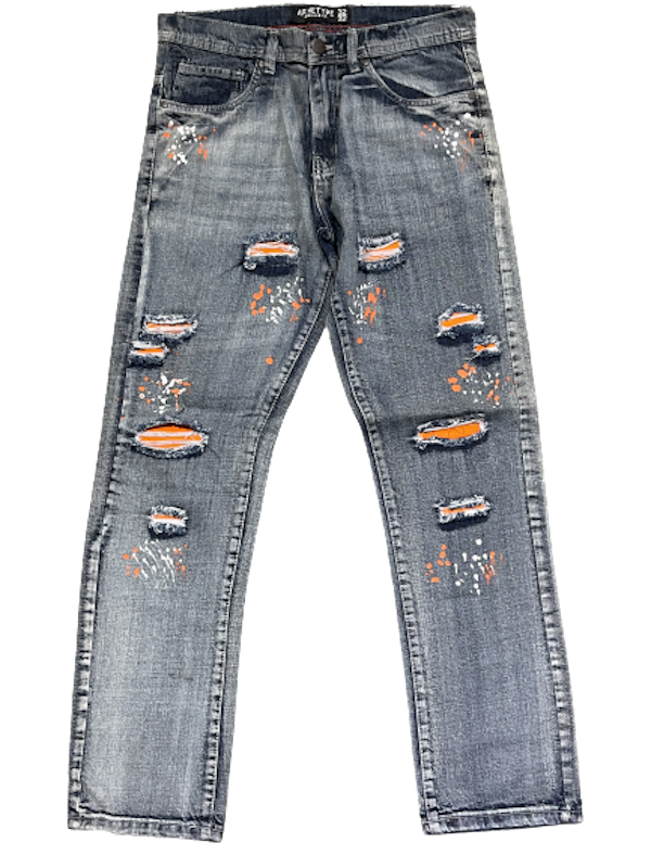 Farkut musta/oranssi kulutettu reikiä - Farkut - FAR73 - 1