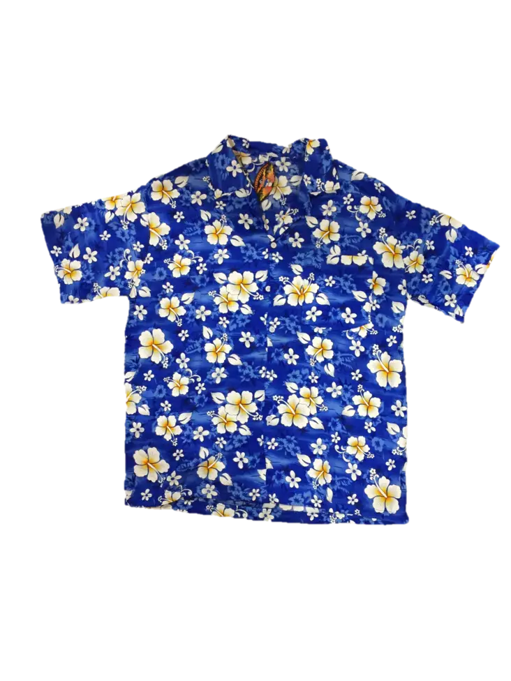 Havaijipaita, Sininen, valkoiset kukat - Kauluspaidat - KP193 - 1