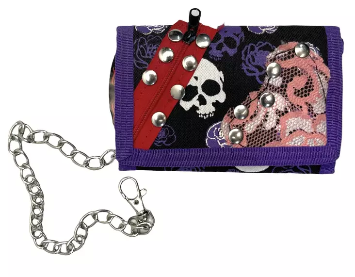 Lompakko, Musta/lila, kallot ja ruusut - Lompakot ja rahakukkarot - KN183 - 1