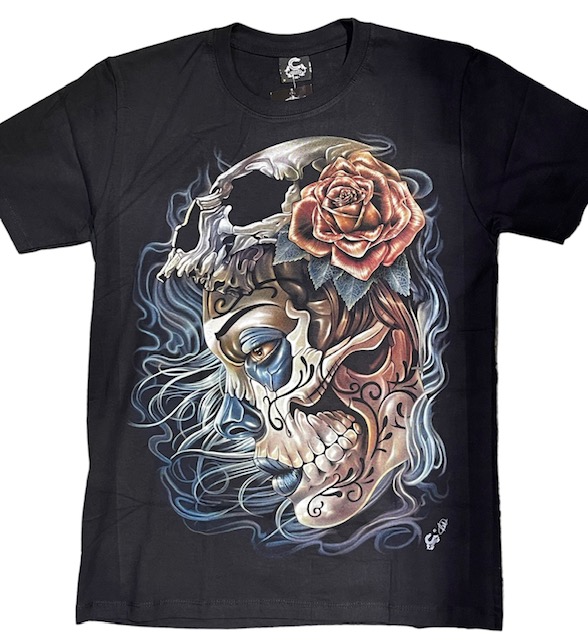 T-paita Sugarskull with rose, musta - T-paidat - TP1353 - 1