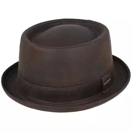 Hattu Pork Pie leather look, ruskea - Hatut - HAT184 - 1