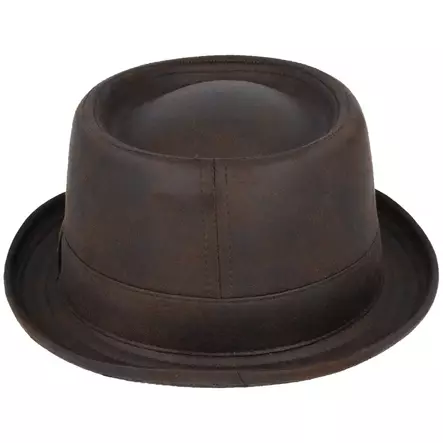 Hattu Pork Pie leather look, ruskea - Hatut - HAT184 - 2