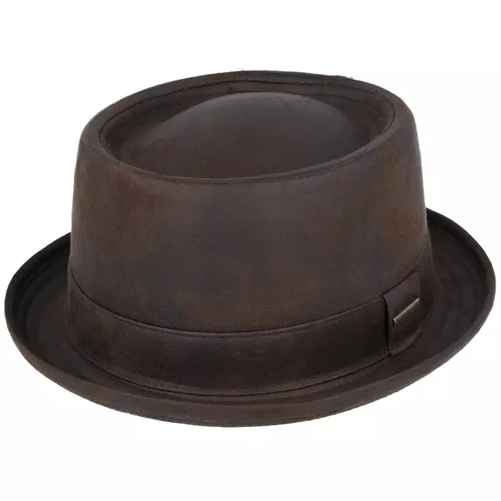 Hattu Pork Pie leather look, ruskea - Hatut - HAT184 - 1
