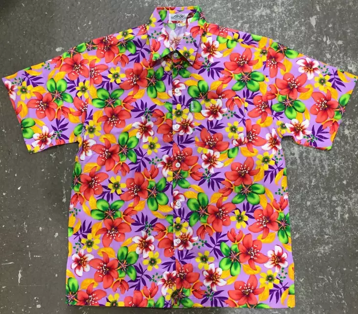 Havaijipaita, lila, värikkäät kukat - Kauluspaidat - KP184 - 1