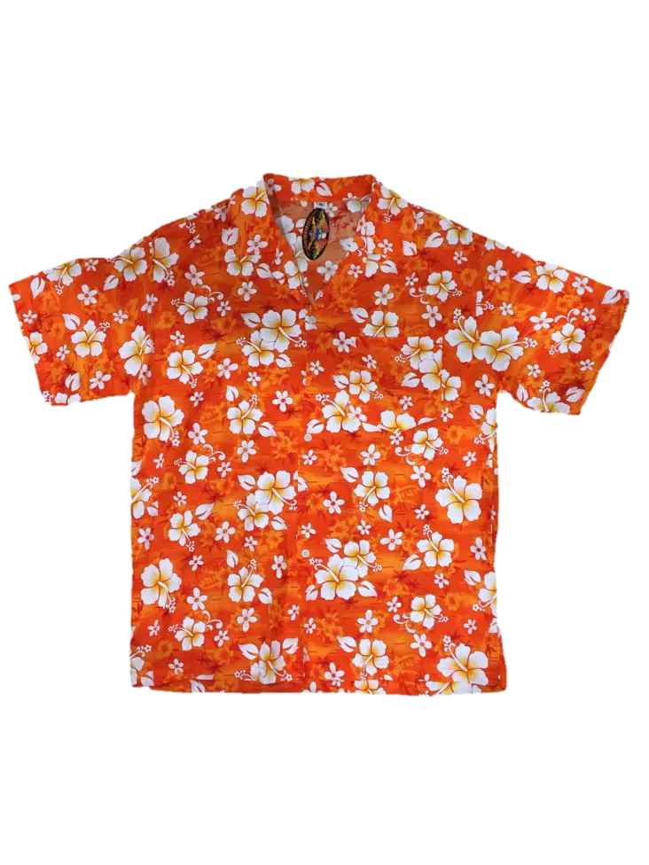Havaijipaita, Oranssi, valkoiset kukat - Kauluspaidat - KP194 - 1