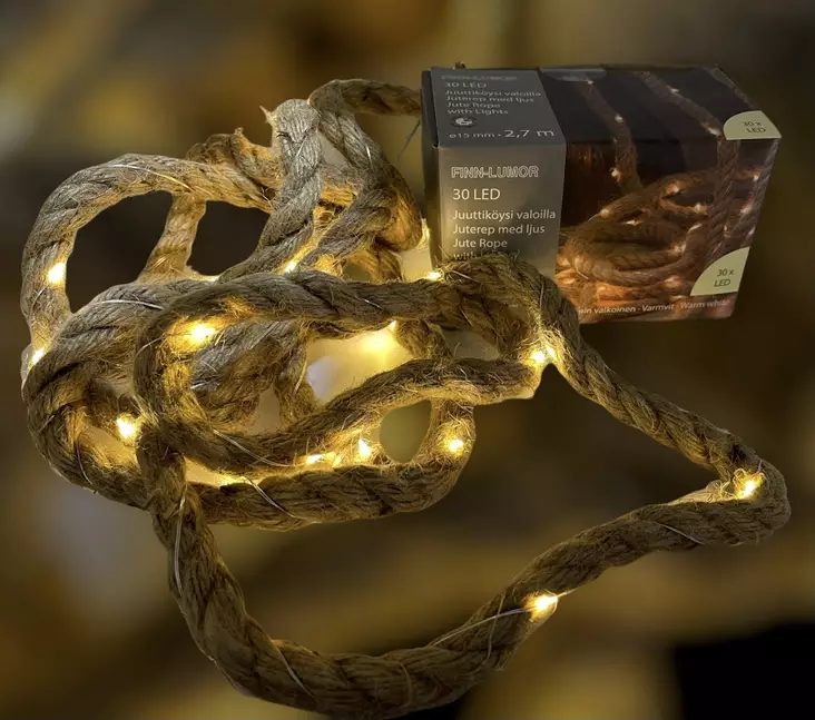 Finnlumor Juuttiköysi valoilla 3 x AA - Valaisin, valoketju - VALO5 - 1