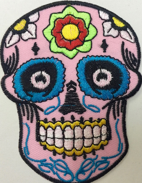 Kangasmerkki, Sugar Skull, vaaleanpunain - Kangasmerkit - K1235 - 1