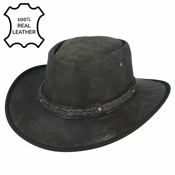 Nahkainen Cowboy Hattu, olive - Hatut - HAT145 - 1