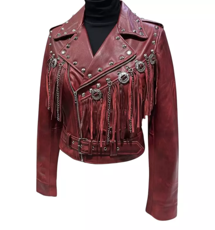 Nahkatakki Punainen Concho hapsutakki - Nahkatakit ja -liivit - T625 - 1