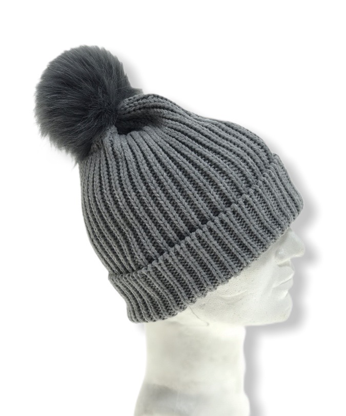 Pipo harmaa, kääntöreuna neulepipo - Pipot - PI525 - 1