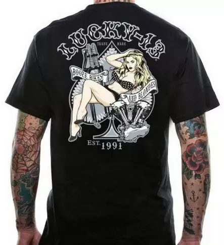 Lucky 13 t-paita knuksel ja blondi pinup - T-paidat - L1316 - 1