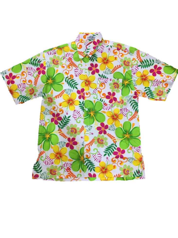 Havaijipaita, Valkoinen, kelta-vihreät - Kauluspaidat - KP186 - 1