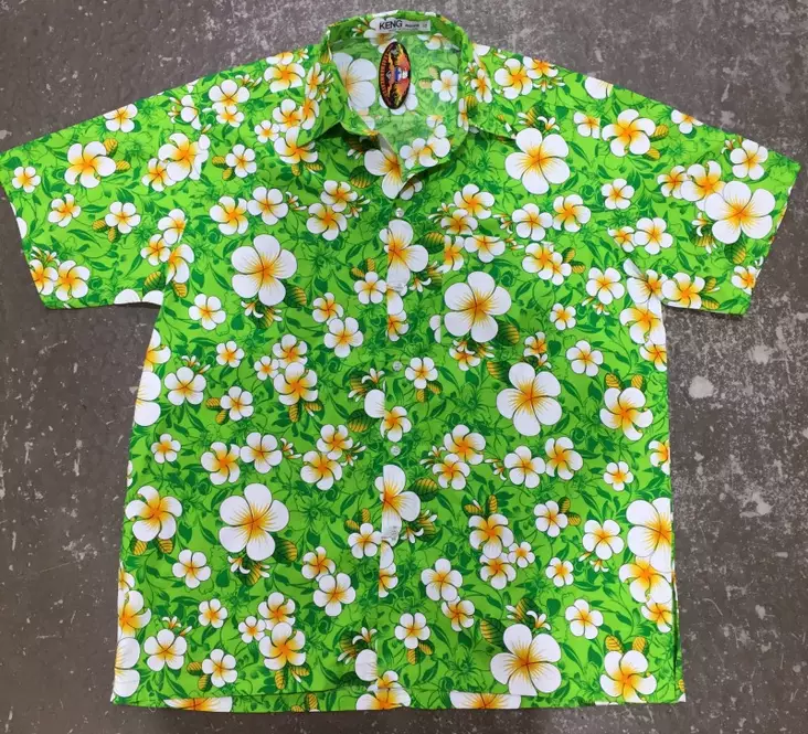 Havaijipaita, Vihreä, valkoiset kukat - Kauluspaidat - KP176 - 1