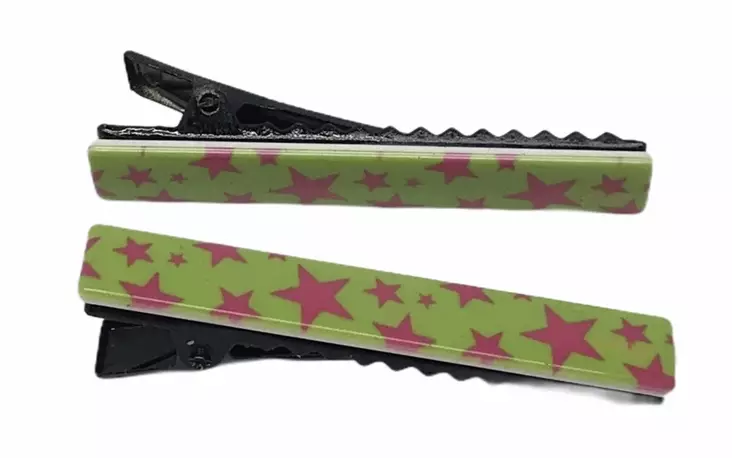 Hiusklipsi Tähti, pinkki/vihr, 2 kpl - Hiuskoristeet - PIN266 - 1