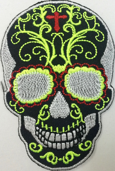 Kangasmerkki, Sugar Skull, musta-vihreä - Kangasmerkit - K1236 - 1