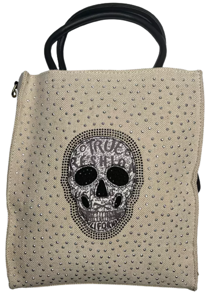 Käsilaukku vaalea canvas pääkallo - Laukut - NL816 - 1