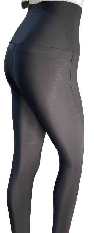 Leggingsit korkea vyötärö musta liukas - Leggingsit - LEG116 - 1