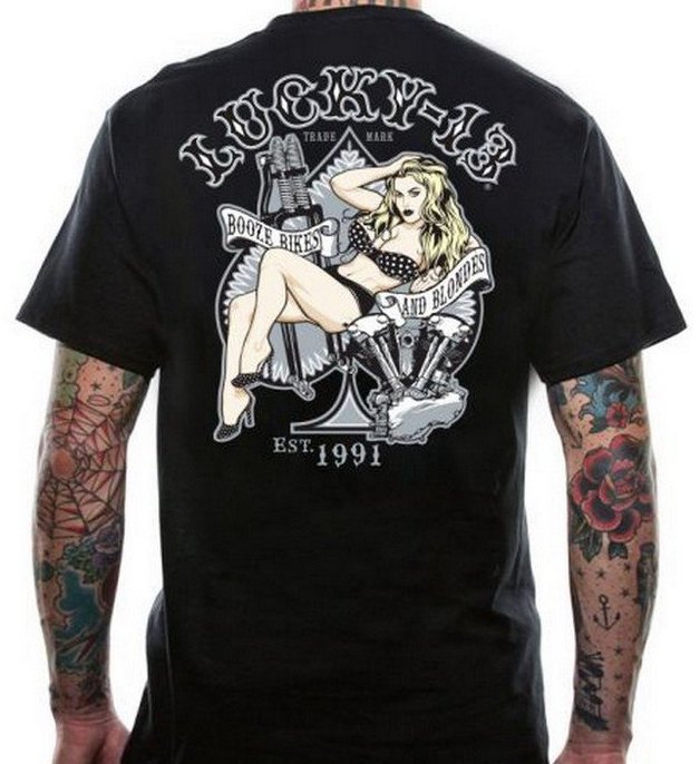 Lucky 13 t-paita knuksel ja blondi pinup - T-paidat - L1316 - 1