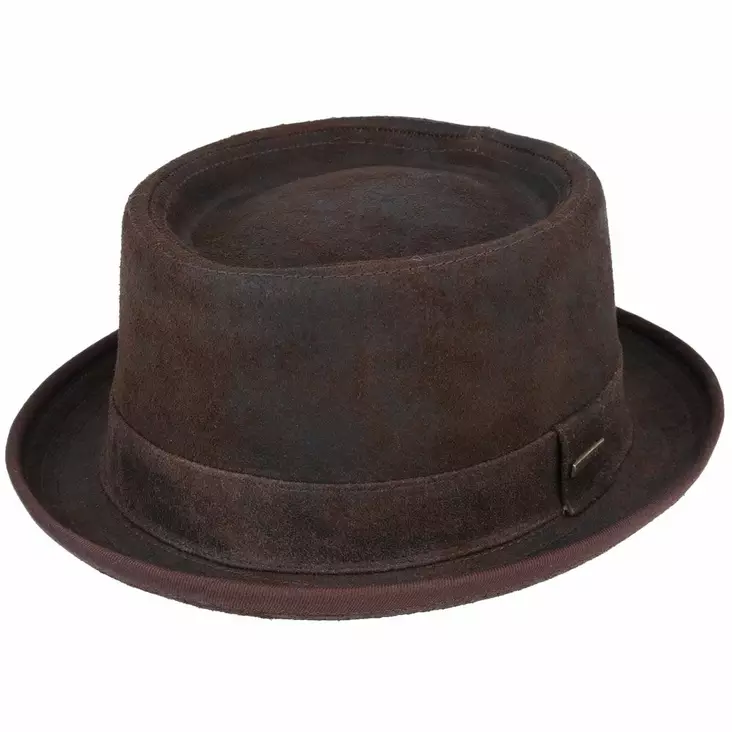 Nahkainen Pork Pie hattu, ruskea - Hatut - HAT146 - 1