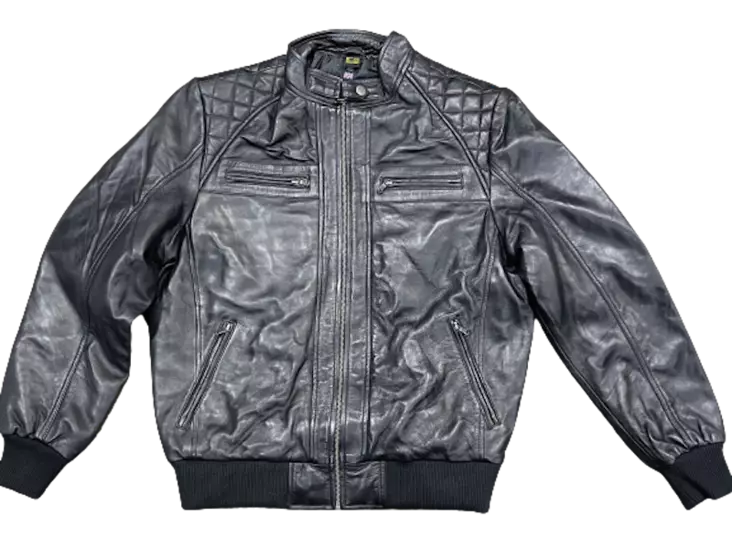 Nahkatakki musta tikatut olkapäät - Nahkatakit - T526 - 1