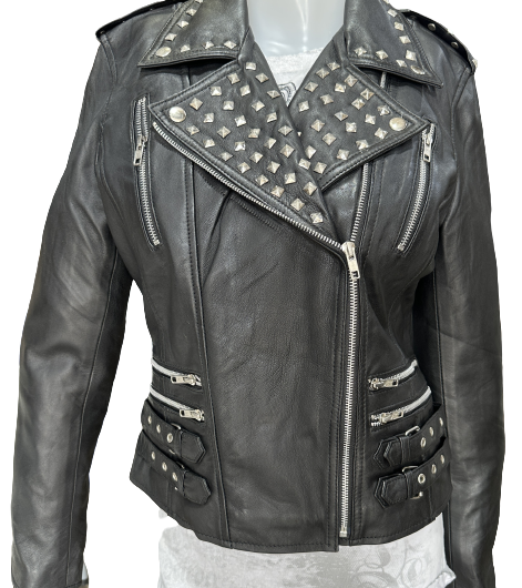 Nahkatakki niittinahkatakki musta lammas - Nahkatakit ja -liivit - T566 - 1