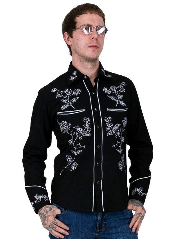 Kauluspaita musta, brodeerattu - Kauluspaidat - KP217 - 1