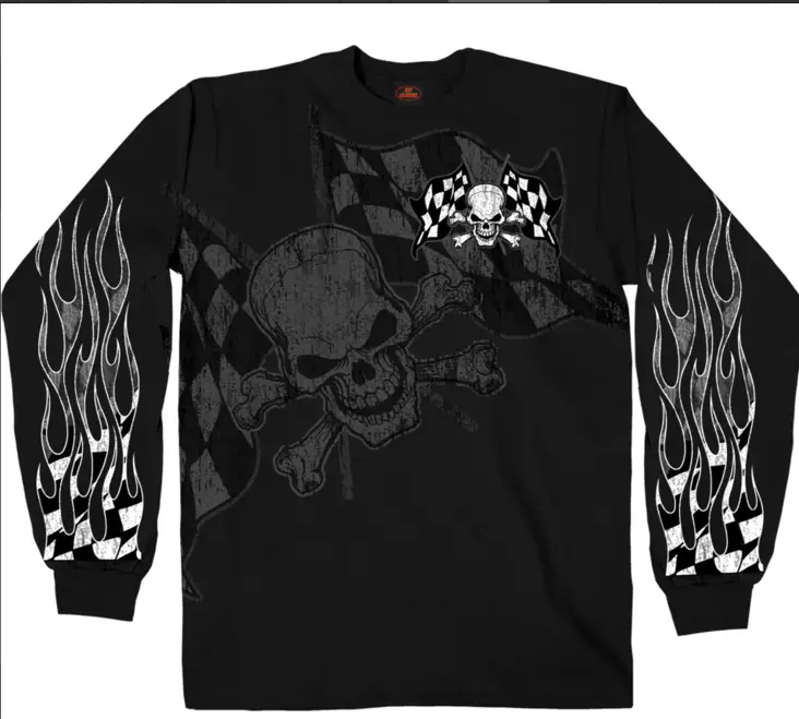 Pitkähihainen ralliruutu liekki pääkallo - Pitkähihaiset paidat - PH257 - 1