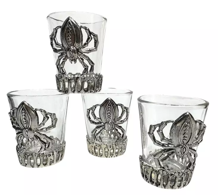 Shottilasi Spider 4 kpl - Kallot, Halloweenrekvisiitta - HOR467 - 1