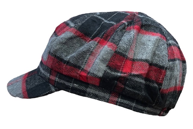 Flatcap Harmaapunamusta ruutu, flanelli - Flat Capit - LC678 - 1